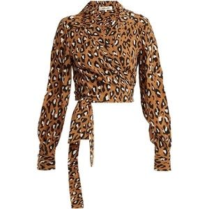 Diane Von Furstenberg Leopard Print Silk Wrap Top